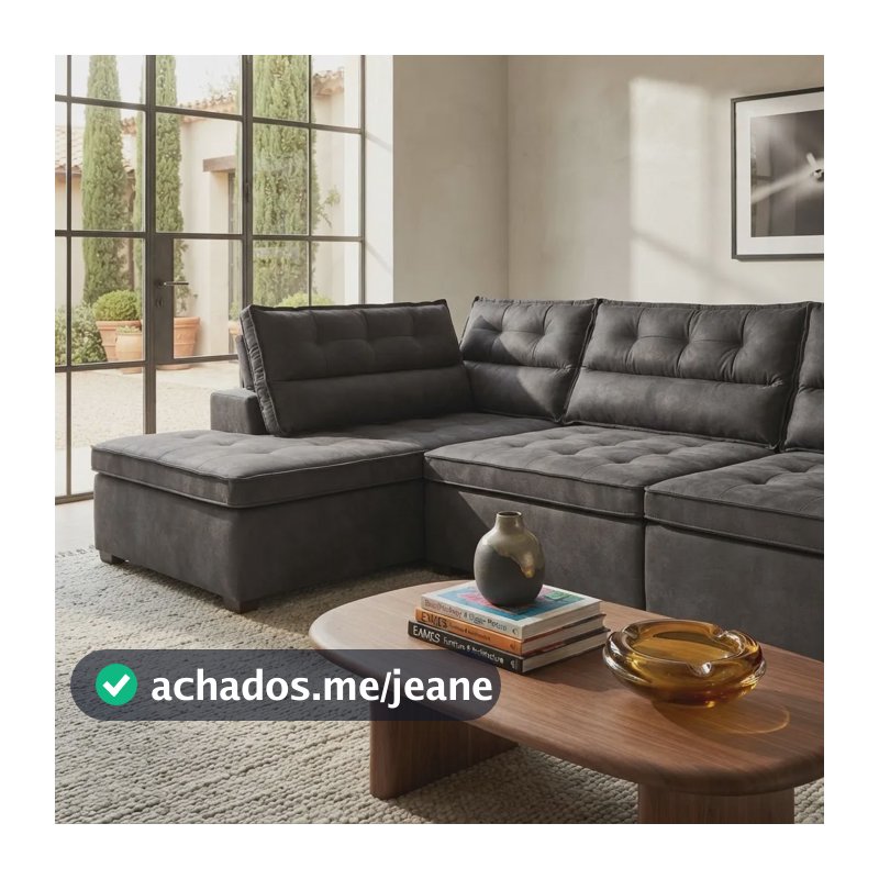 Sofá Canto Retrátil Reclinável Molas 3,00x2,00 Esq Virginia Cinza Suede