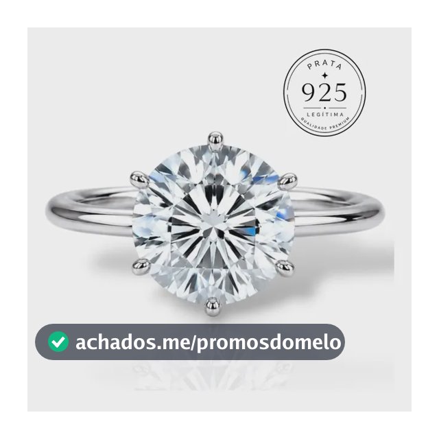 Anel Solitário Vírginia Brilhante Luxo Prata 925