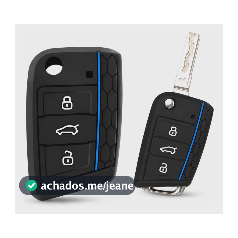 Capa Chave Canivete Vw Polo Virtus Jetta Nivus Golf Tiguan Preto/azul