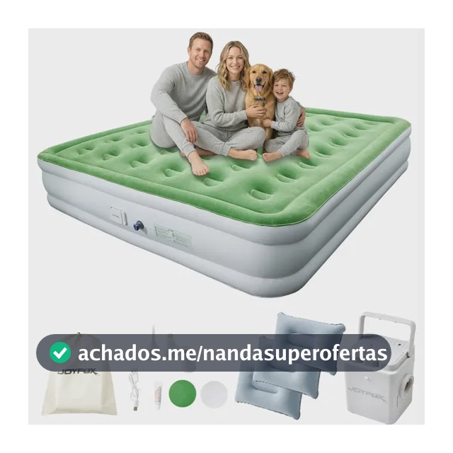 Colchão Inflável King Joyfox Com Bomba Elétrica Recarregável e 3 Travesseiros Para Casa e Camping