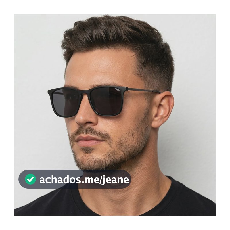 Óculos Sol Quadrado Masculino Leaf Metal Acetato Proteção Uv Armação Preta/ Lente Preta (oculos Preto Masculino, Oculos Preto De Homem)