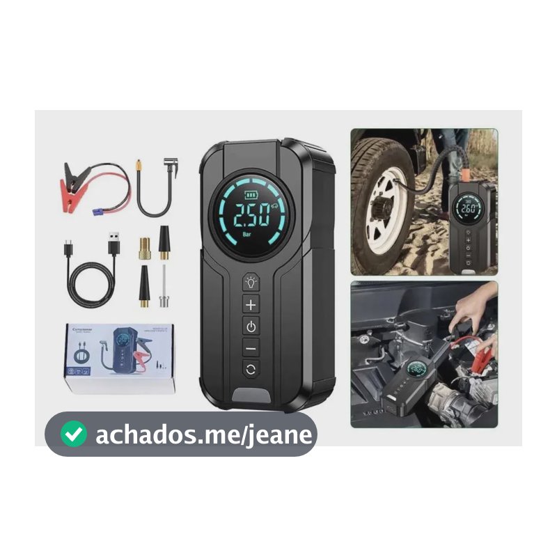Auxiliar de Partida e Compressor de Ar Portátil para Carro