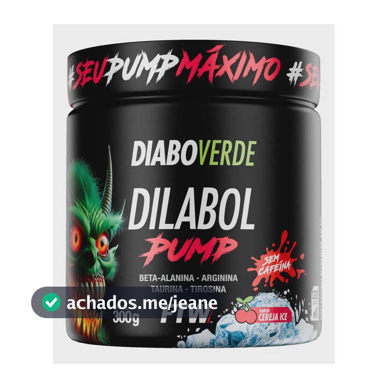 Pré Treino Dilabol Pump Diabo Verde Sem cafeína Pote 300g Sabor Cereja Ice - FTW