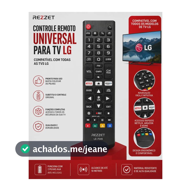 Controle Universal LG Smart TV Rezzet Compatível Com Todos os Modelos Pronto Para Uso Netlix e Prime Video
