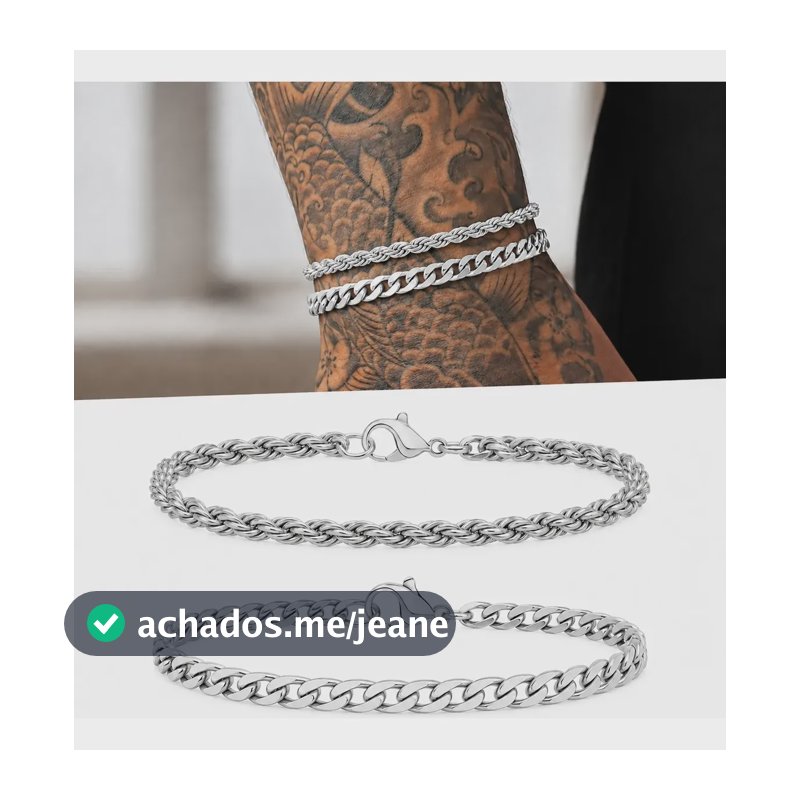Kit 2 Pulseiras Masculinas Prata Aço Inox 316l Grumet Baiano Prateado 21 Cm