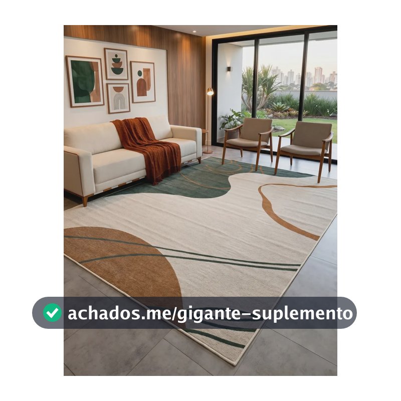 Tapete Sala Moderno Reverie Desenho Orgânico Antiderrapante 1.5 M 1 M Bege/verde/laranja