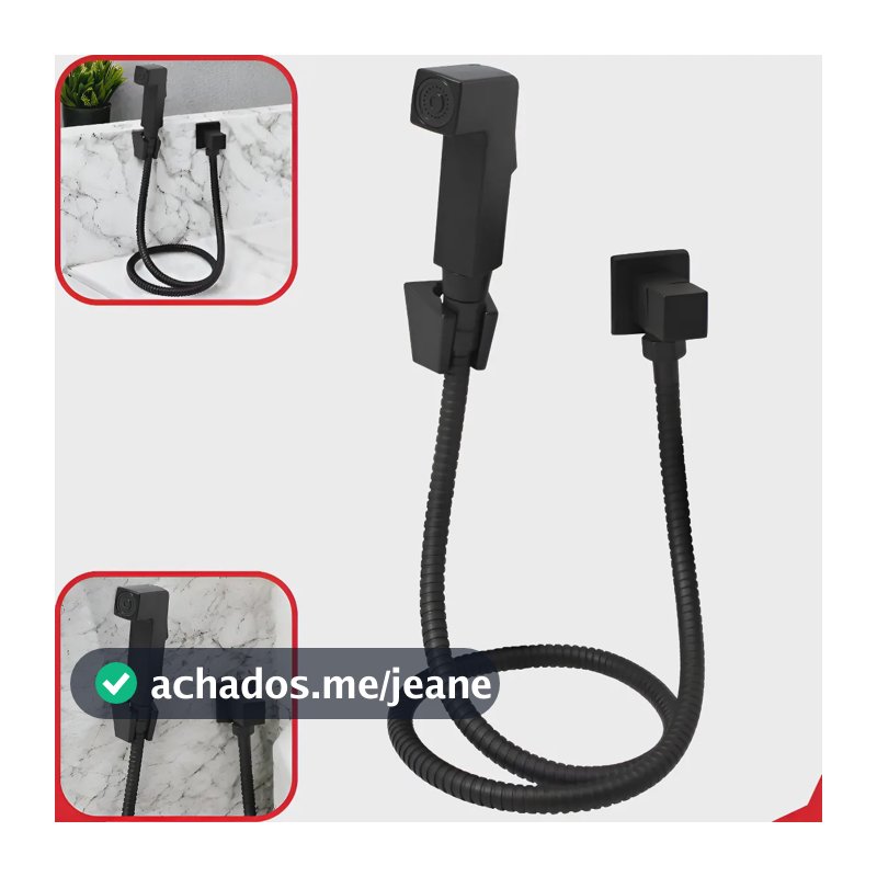 Ducha Higiênica Completa Quadrado Preto Fosco Black Matte
