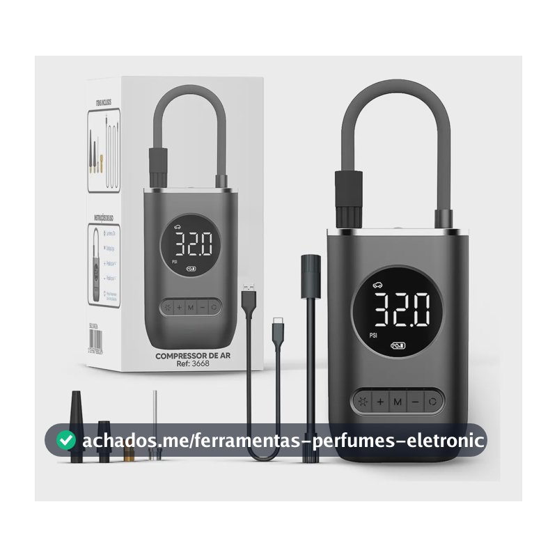 Mini Compressor de Ar Elétrico Recarregável sem Fio Cor Preta Frequência de Fase Elétrica Bifásica 60hz