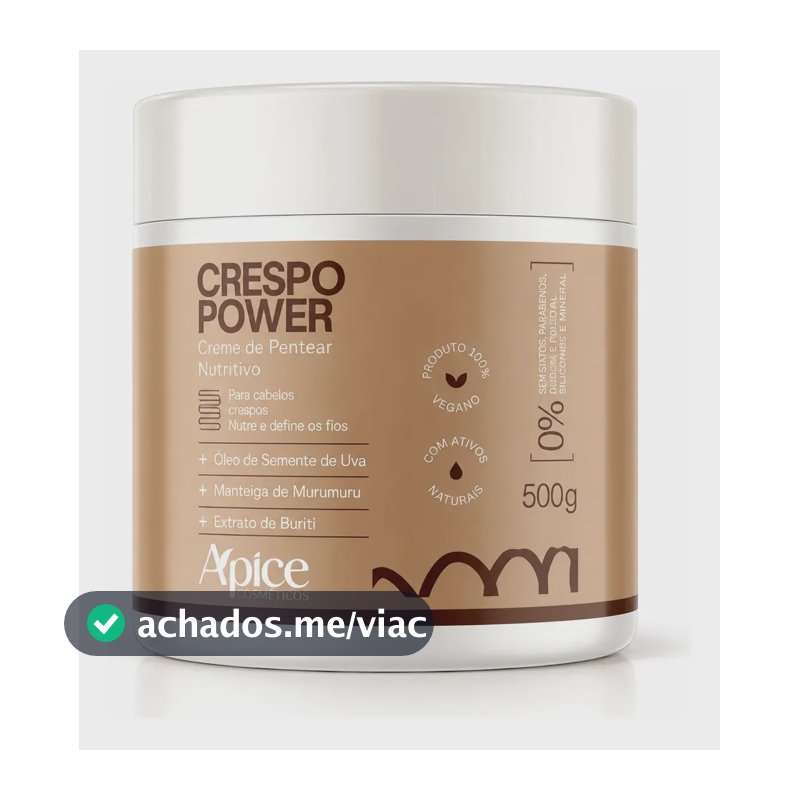 Creme de Pentear Nutritivo Crespo Power 500g - No Poo / Low Poo - Ação Condicionante