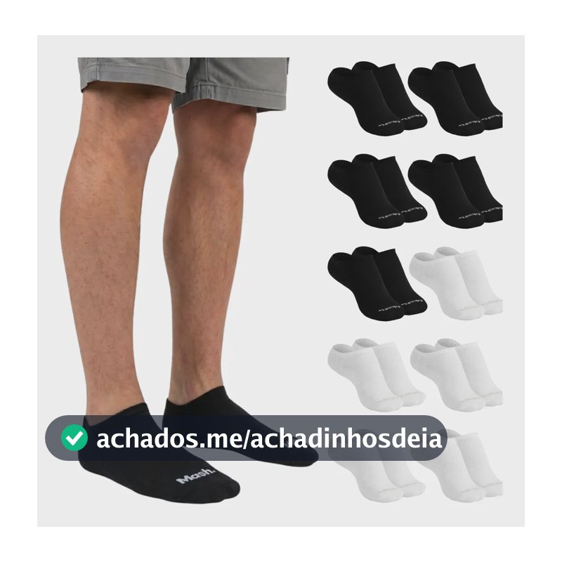Kit 10 Pares Meia Invisível Soquete Algodão Confortável Mash 5 Brancas - 5 Pretas Meia Invisível Meia Cano Curto Meia Masculina Meia Feminina G ( 39 A 44 ) Meia Masculina Meia Feminina Meia Algodão