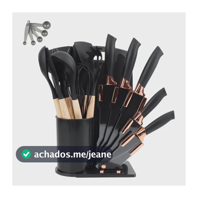 Kit 19 Utensílios De Cozinha Com Cabo De Madeira E Silicone