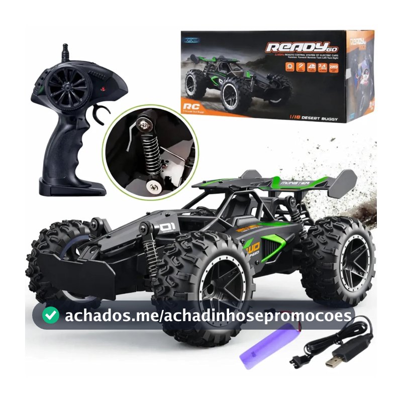 Carrinho Controle Remoto Recarregável Grande Off Road Cross Preto