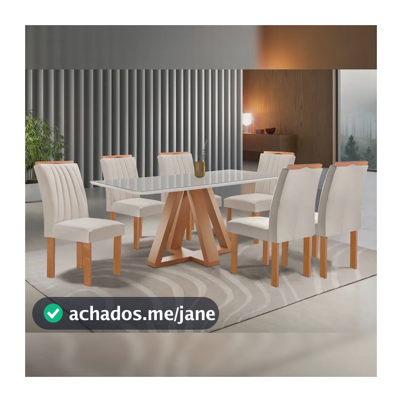Conjunto Mesa 170x90cm Tampo Vidro 6 Cadeiras MDF Moderno Cel Móveis