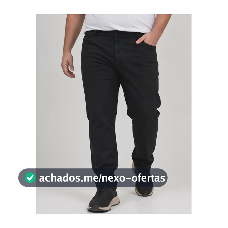 Calça Plus Size Masculina Jeans Com Elastano Lycra Slim Reta Preto 52