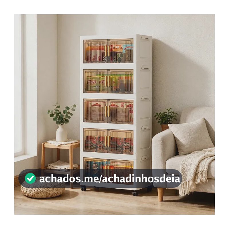 Armário Multiuso Caixa Armazenamento Dobrável 55cm 5 Andares Marrom Transparente-creme Branco