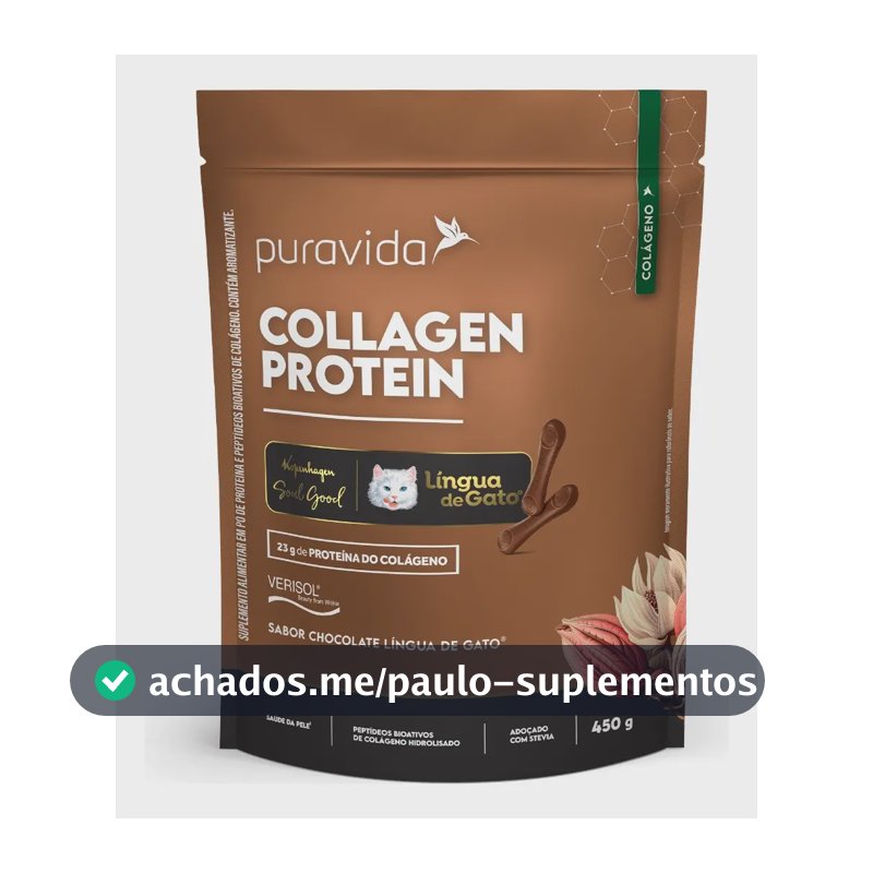 Collagen Protein 23g Língua De Gato 450g Puravida Chocolate