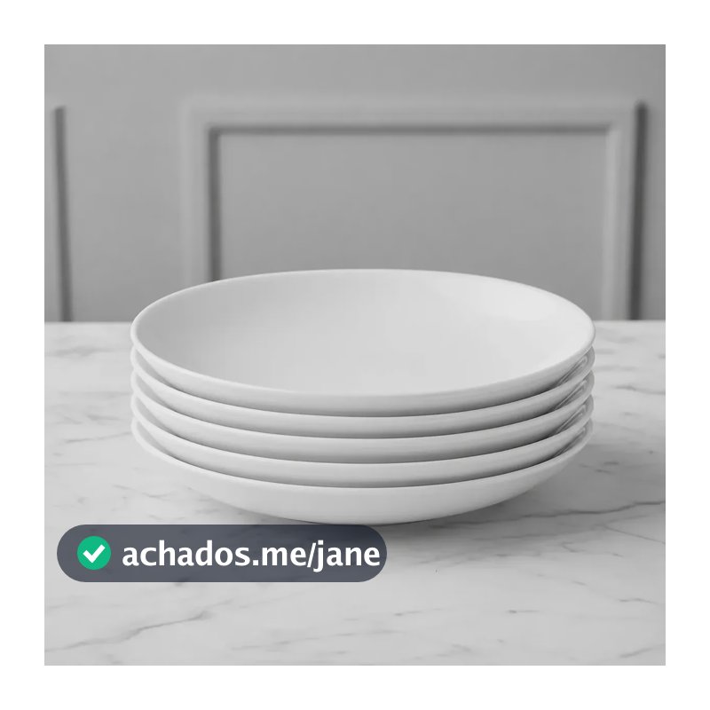 Jogo 6 Pratos Fundos 25cm Opaline Redondo Branco Restaurante Branco
