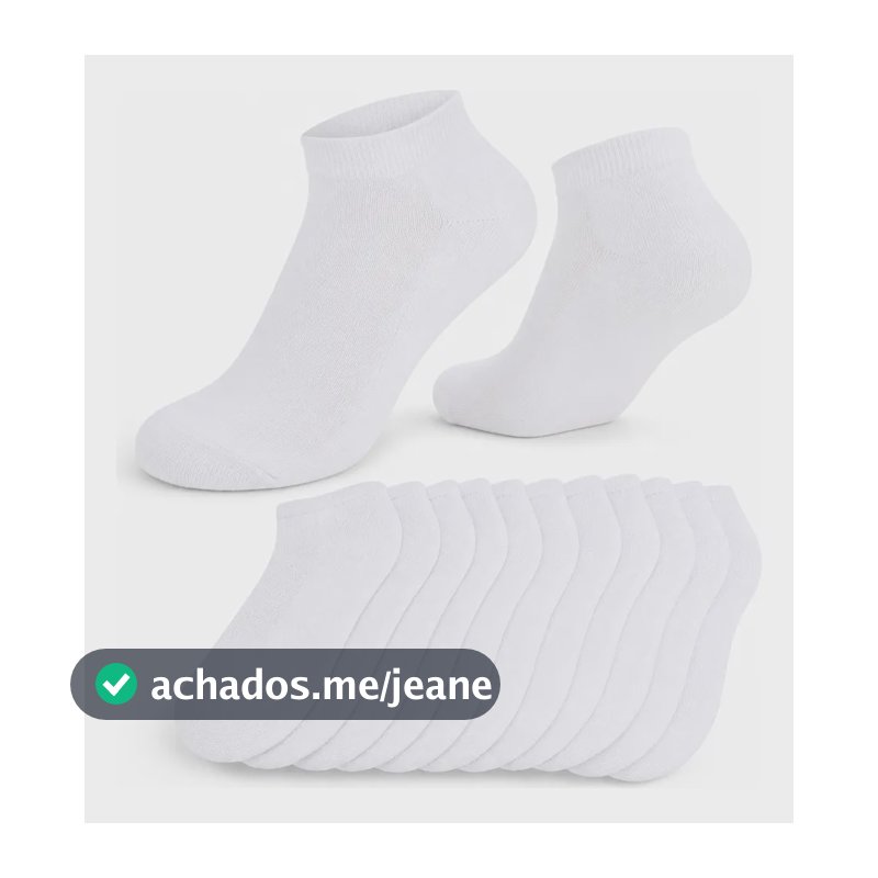 Kit 12 Pares Meia Feminina Básica Cano Curto Macia Dia A Dia Branco M 34/39