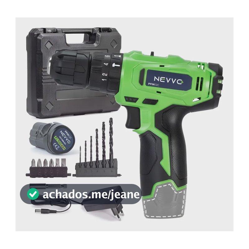 Furadeira Parafusadeira Impacto 12v + Kit Ponteiras E Brocas Verde 12v 50/60hz