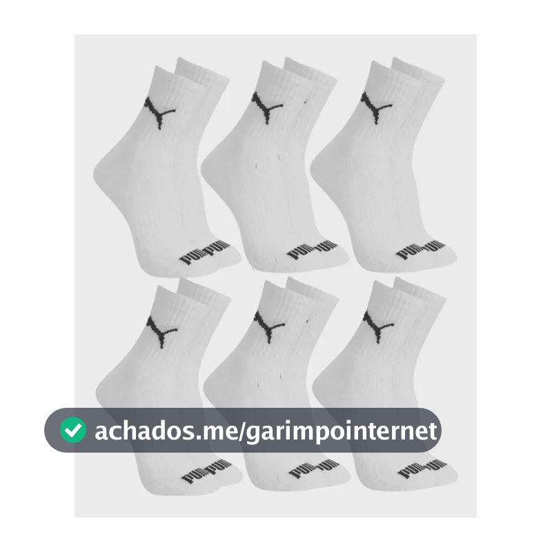 Kit 6x Pares Meia Esportiva Unisex Cano Médio Puma 4530/4795
