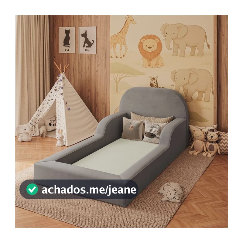 Cama Colchão Montessoriana Infantil Proteção Lateral Balaqui Cor Cinza/grafite