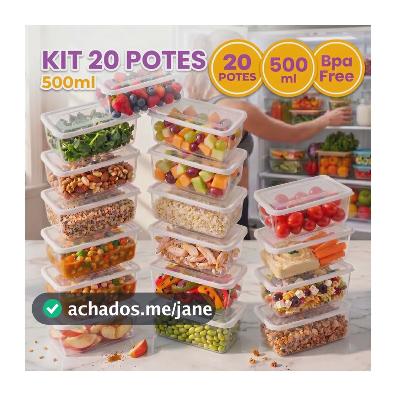 Kit 20 Potes 500ml Transparente Marmita Fitness Bpa Free Reutilizável Tampa Hermética Micro E Freezer Mantimentos Ponte Lar Utilidades