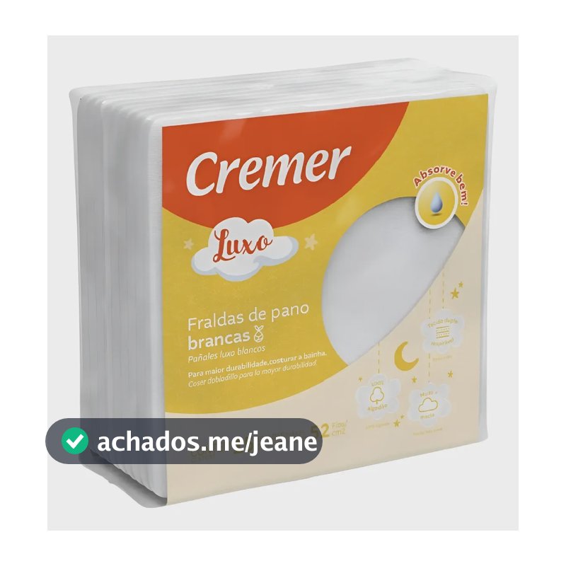 Fralda Pano Branca Luxo 100% Algodão Com 15 Unidades Cremer