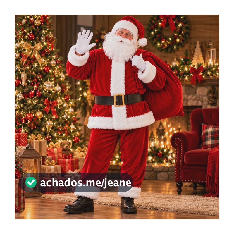 Fantasia Papai Noel Adulto Veludo Completa Natal Vermelho Único