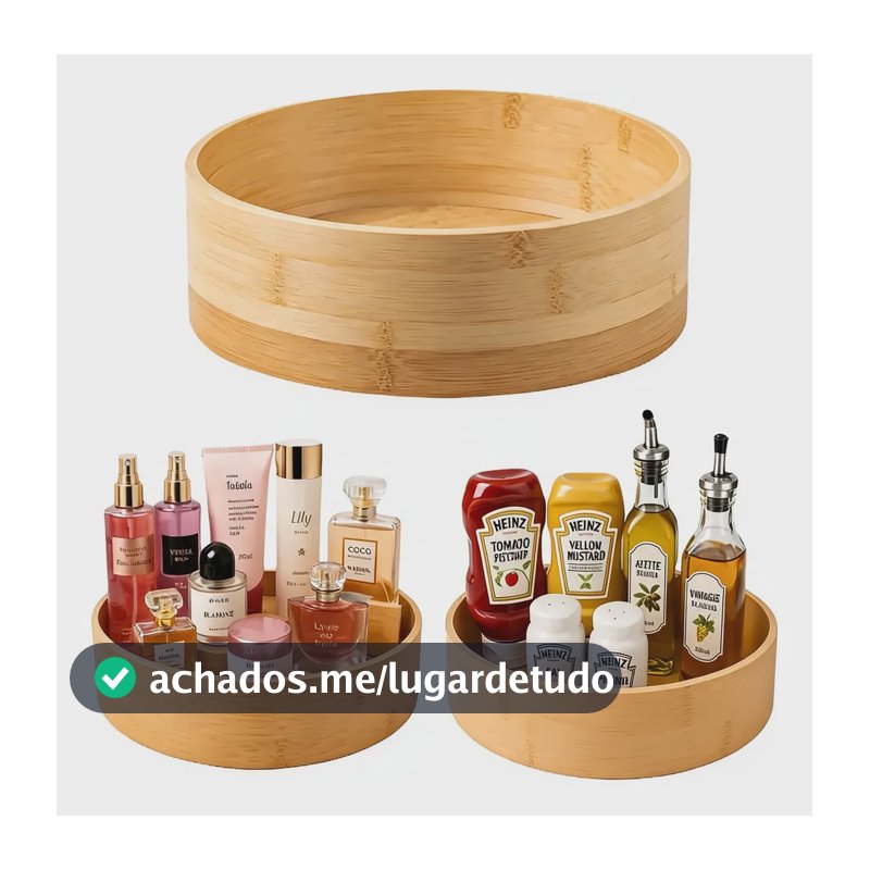 Organizador Giratório Bambu Multiuso Cozinha Redondo Tempero Bambu