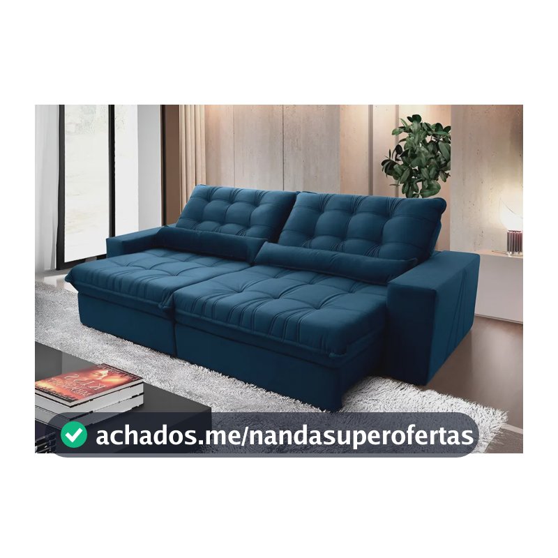 Sofá Retrátil/reclinável Zurique 2,50m Velut Azul C/ Molas King House
