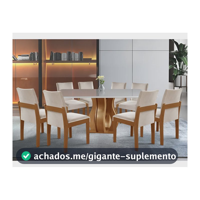 Conjunto Sala De Jantar Mesa Nuance Tampo Vidro/mdp Com 8