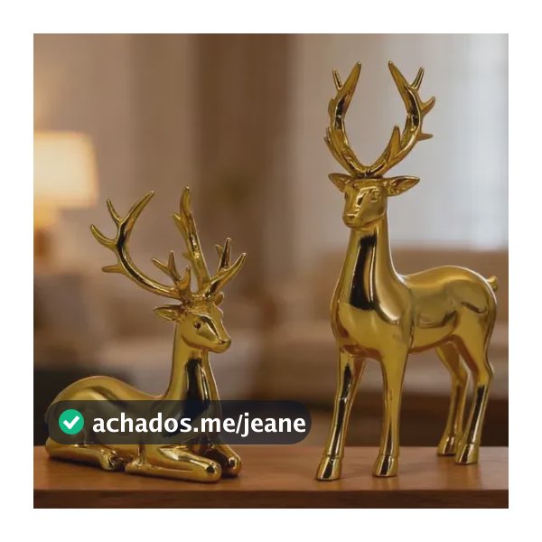 Jogo 2 Renas Decorativas Douradas De Natal