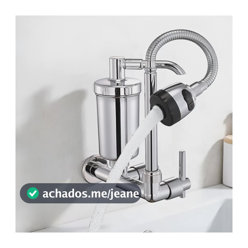Torneira De Cozinha Filtro Bica Parede 2 Jatos Bico Flexível Prateado Parede
