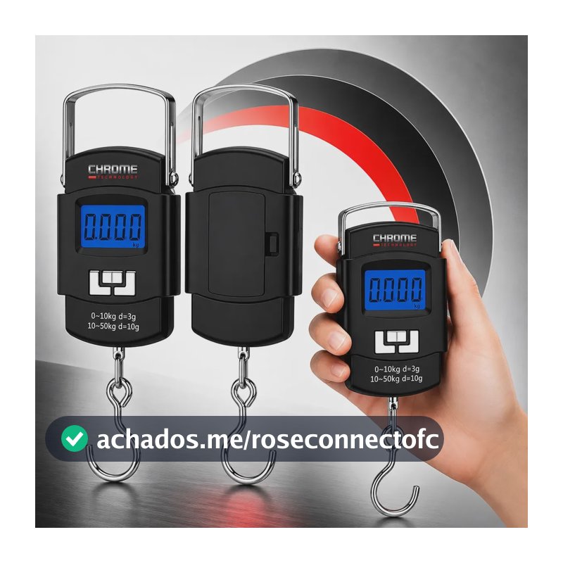 Balança Para Pesca Peixe Com Gancho De Mão Pendurada Digital Portátil Para Malas De Viagem Bolsa Bagagem Até 50kg Chrome Technology