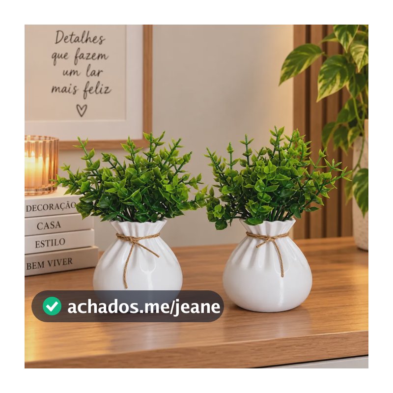 Kit 2 Vasos Vasos Decorativos Com Plantas Artificiais Branco Branco Com Plantas Verdes