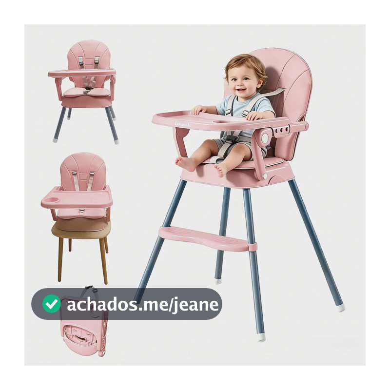 Cadeira de Alimentação Portátil Lulacude para Bebê com Bandeja Ajustável e Dobrável Rosa