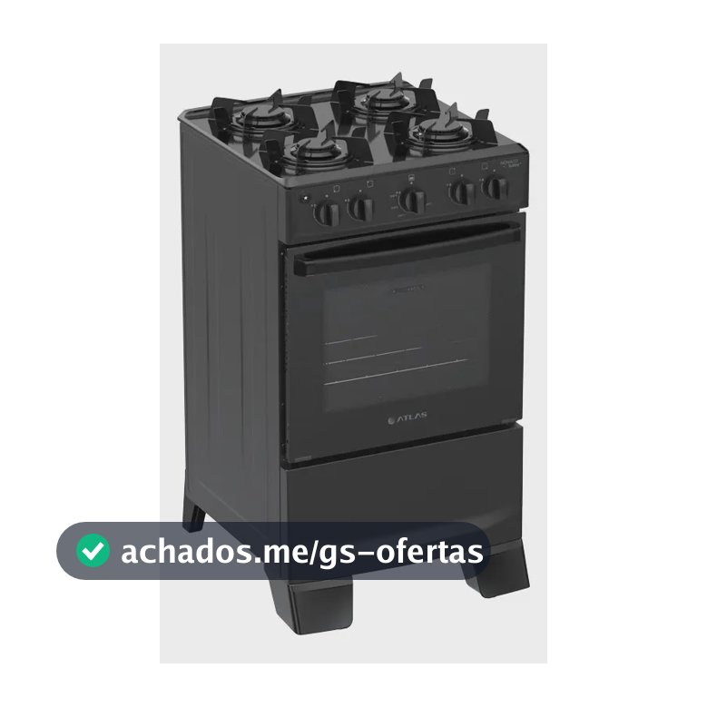 Fogão 4 Bocas Atlas Mônaco Lustro Automático Mesa De Aço Esmaltado Preto
