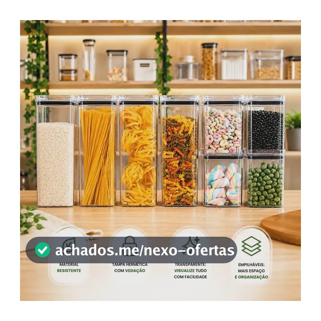 Kit 8 Potes Herméticos Mantimentos Quadrado Cozinha Tampa Vedação Hermética Amobox