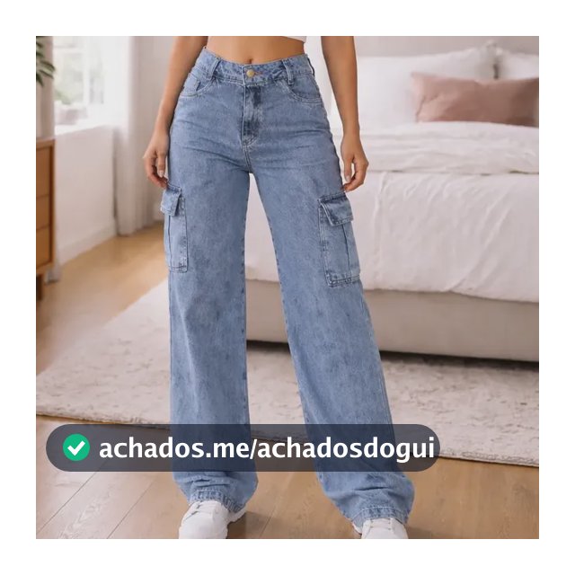 Calça Cargo Feminina Wide Leg Cintura Alta Jeans  Stillger