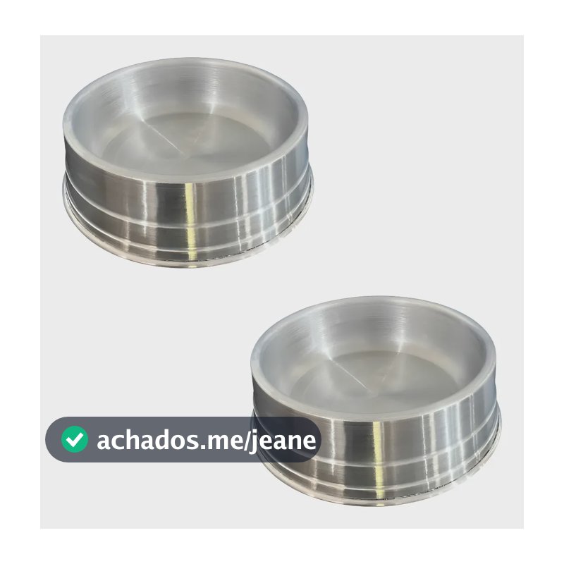 Kit 2 Potes Comedouro Em Alumínio Polido Ração E Água 1400ml Prateado