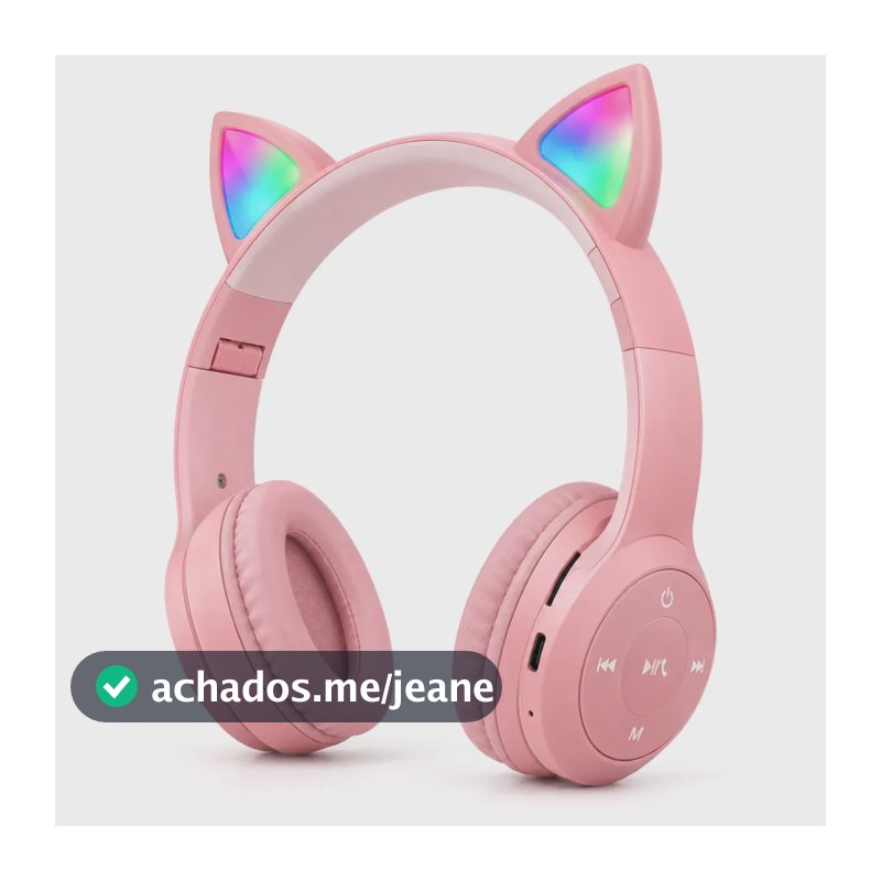 Headset Sem Fio Fone De Ouvido Bluetooth Cat Ear RGB Regulável Gamer Músicas Entrada P2 Mp3 Para Smartphone Pc Desktop Antek - Rosa