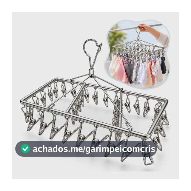 Varal Suspenso 40 Prendedores Meias e Roupas Íntimas em Inox Resistente com Gancho com Trava para Vento Varal para Lingerie Peças Delicadas Organizador de Roupas