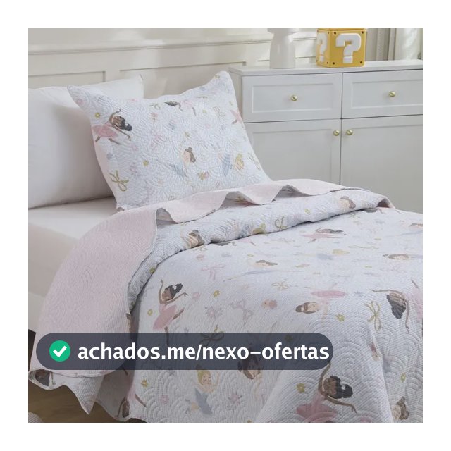 Kit Cobre Leito Colcha Solteiro Infantil 2 Peças Boutis Dupla Face Porta Travesseiro Aba Americana Bailarina Rosa