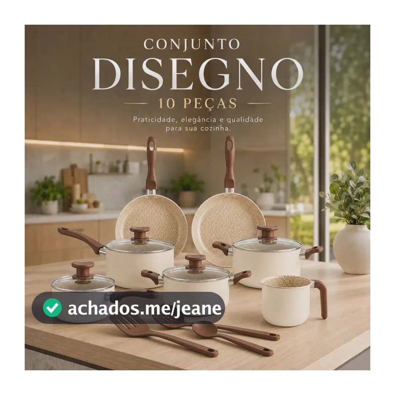 Jogo De Panelas 10 Peças Antiaderente Teflon ivory – Linha Familiar Para Cozinha Completa, Ideal Para Fritura, Arroz, Vapor – Alumínio Com Tampa De Vidro – Fogão Gás Elétrico