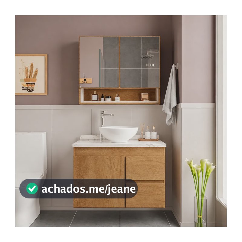 Gabinete Banheiro Espelheira 2 Gavetas 1 Porta 80cm