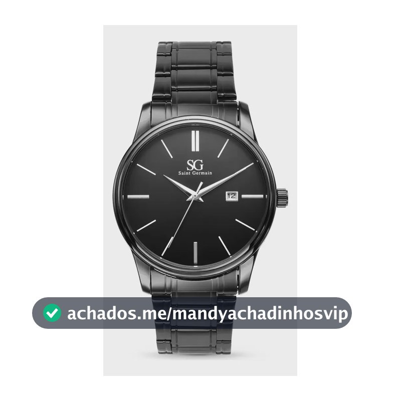 Relógio Chroma Masculino Preto Saint Germain Clássico Caixa Preta Detalhes Prata 42mm