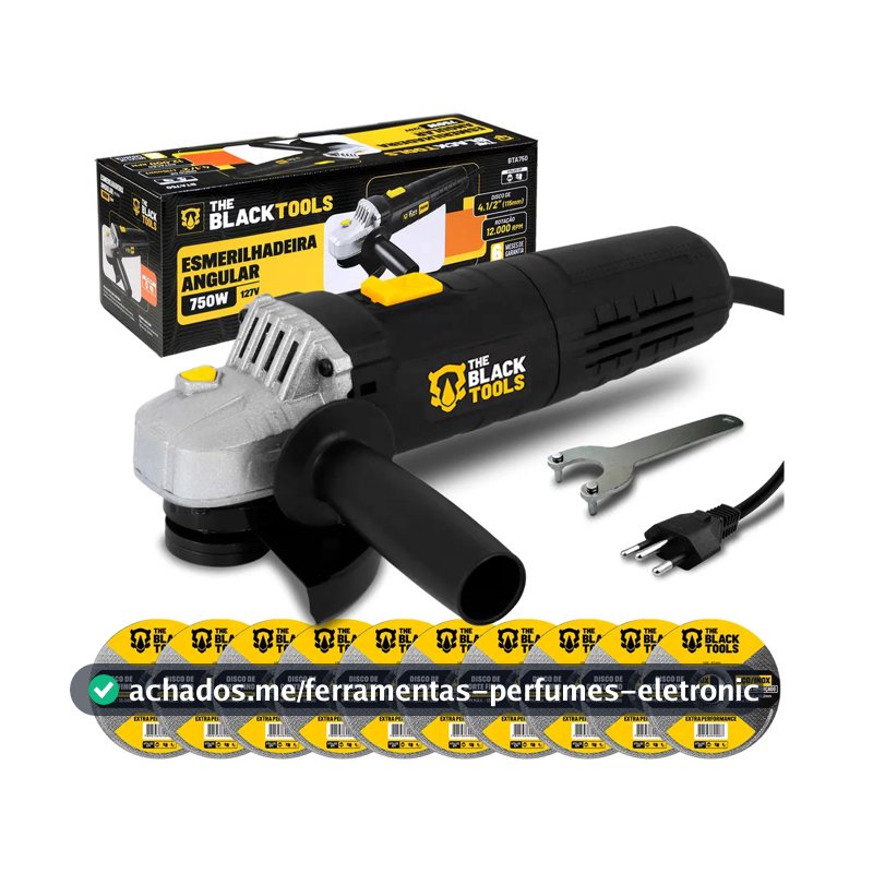 Esmerilhadeira Lixadeira Angular Bte750 4.1/2 750w Com Discos 4.1/2 The Black Tools