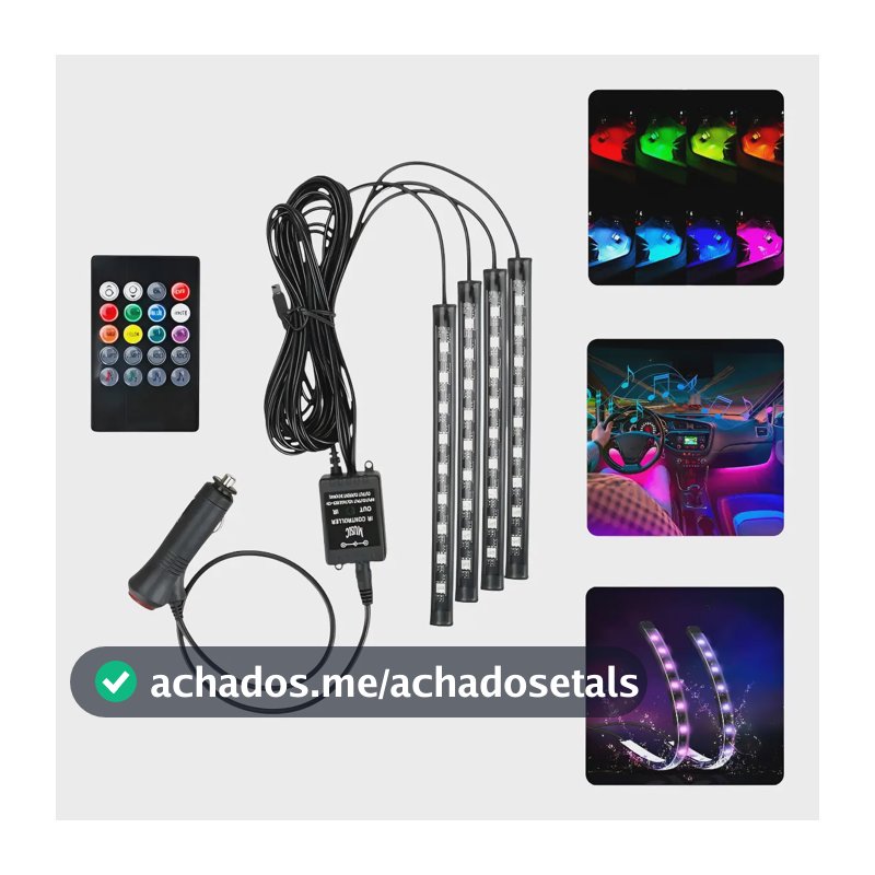 Kit Iluminação Interior Carro Luz 09 Leds Rgb C/controle 12v