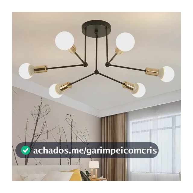 Luminária Lustre Teto Moderno Para Sala Cozinha 6 Lâmpadas Preto/dourado