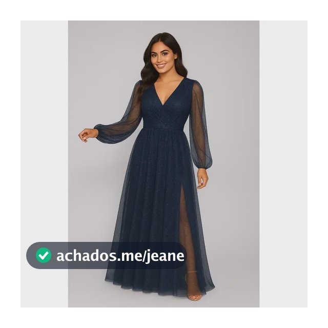 Vestido Longo Tule Brilho Com Manga E Fenda Casamento
